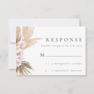 Watercolor Pampas Grass & Flowers Boho Wedding RSVP Card