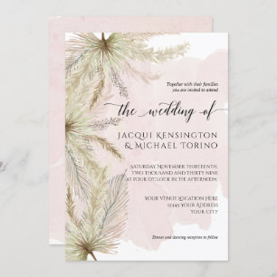 Watercolor Pampas Grass Palm Greenery w Dusty Pink Invitation