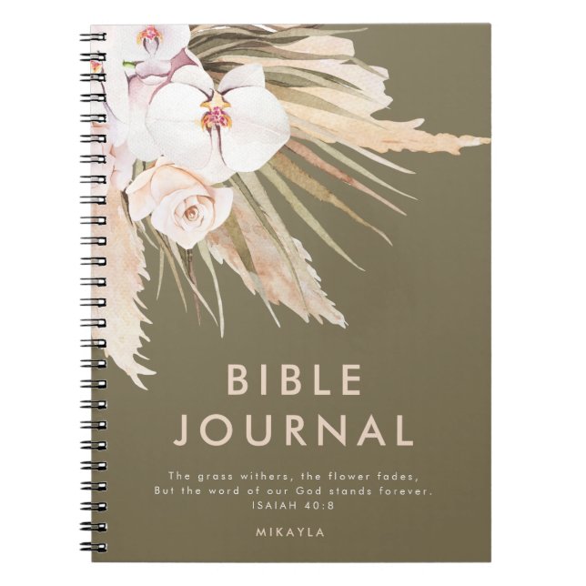 Watercolor Pampas Grass Personalised Bible Journal (Front)