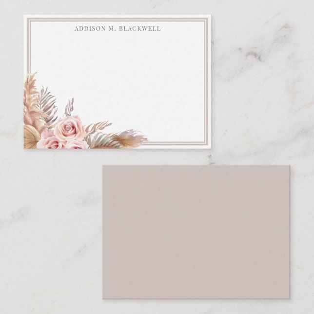 Watercolor Pampas Grass Roses Custom Name Card (Front/Back)