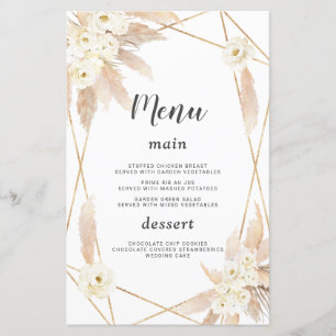Watercolor Pampas Grass White Flowers Wedding Menu