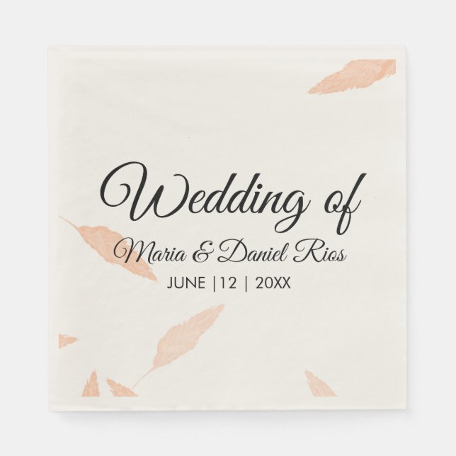 Watercolor Pampas Leaf Silhouette Wedding    Napkin (Front)