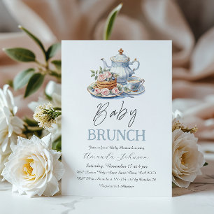 Watercolor Pancake Blueberry Baby Shower Brunch Invitation