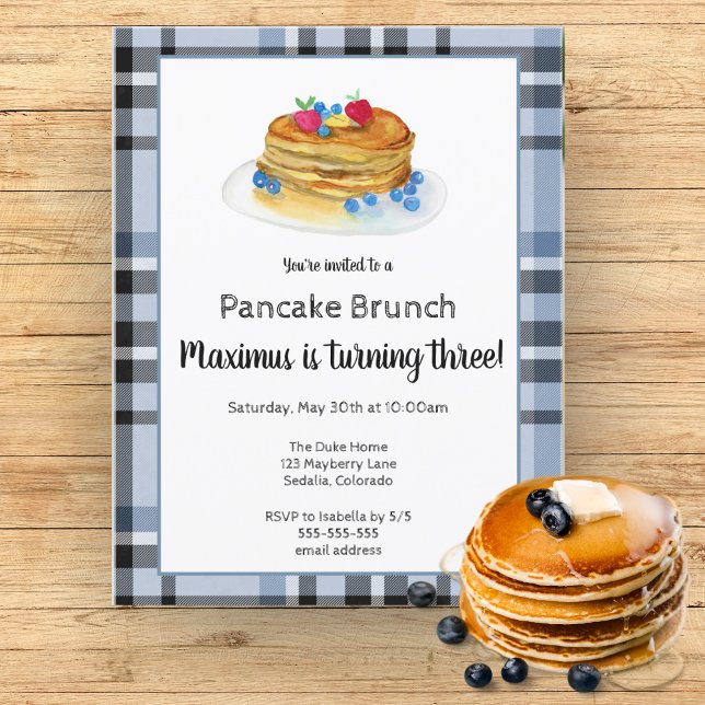 Watercolor Pancake Brunch Birthday Party Invitation (Creator Uploaded)