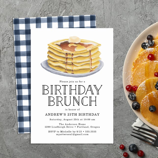 Watercolor Pancake Brunch Birthday Party Invitation (Creator Uploaded)