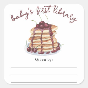 Watercolor Pancakes Baby Shower bookplate Square Sticker