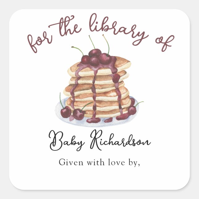 Watercolor Pancakes Baby Shower bookplate Square Sticker (Front)