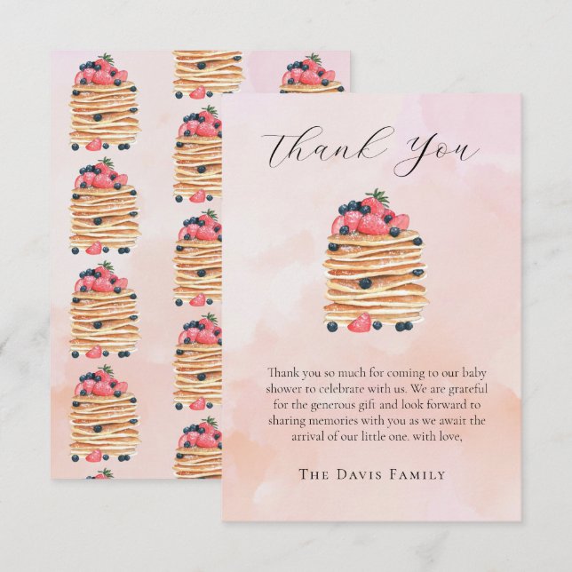 Watercolor Pancakes Baby Shower  Thank You Card (Front/Back)