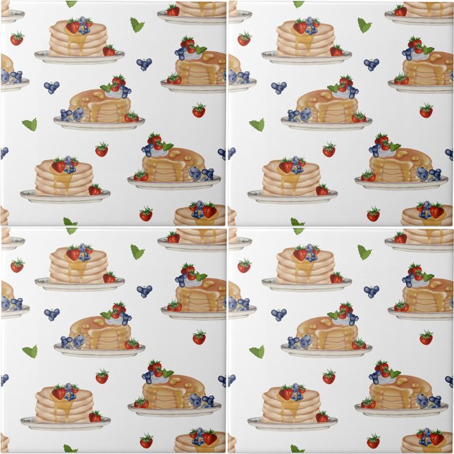 Watercolor Pancakes Berries Breakfast Brunch  Ceramic Tile (Watercolor Pancakes Berries Breakfast Brunch Ceramic Tile)