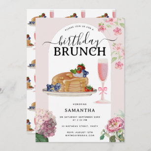 Watercolor Pancakes Berries Brunch Birthday Party Invitation