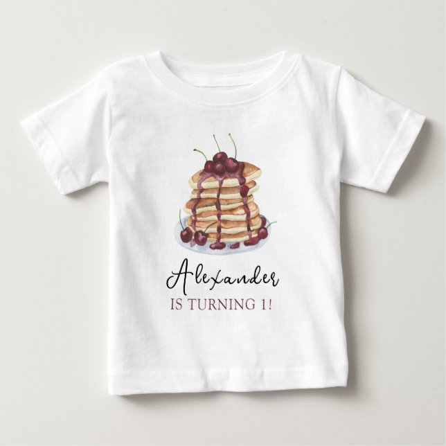 Watercolor Pancakes Birthday Party Baby T-Shirt (Front)