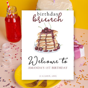 Watercolor Pancakes Birthday Party Poster