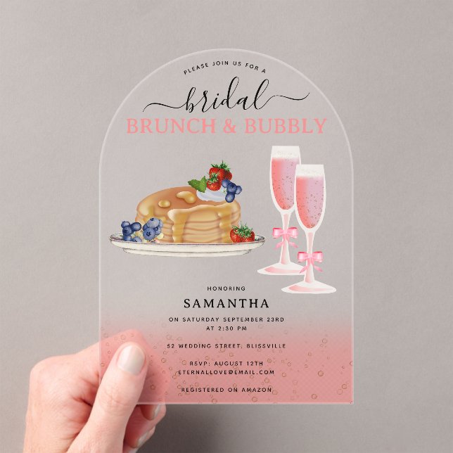 Watercolor Pancakes Brunch & Bubbly Bridal Shower Acrylic Invitations (Insitu (Handheld))