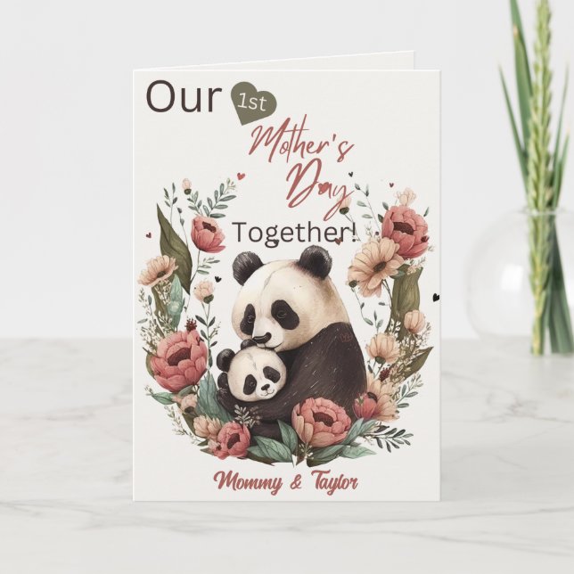Watercolor Panda and Cub, First Mother's Day  Card (Front)