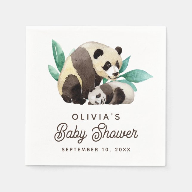 Watercolor panda baby shower. Cute bear animals  Napkin (Front)