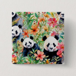 Watercolor Panda Bear 15 Cm Square Badge