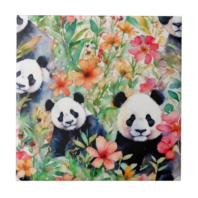 Watercolor Panda Bear Ceramic Tile (Front)