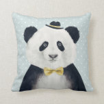 Watercolor Panda Bear Cushion<br><div class="desc">This design features asmart dressed panda bear in a hat and bow tie on a soft polka dot background.</div>