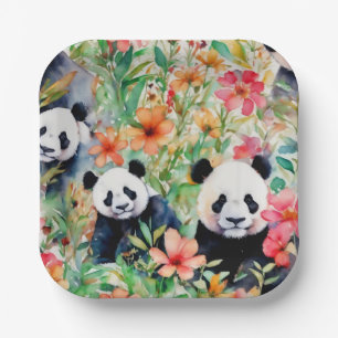 Watercolor Panda Bear Paper Plate