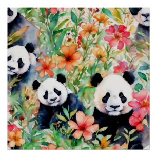 Watercolor Panda Bear Poster