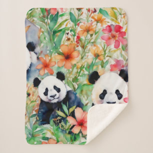 Watercolor Panda Bear Sherpa Blanket