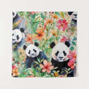 Watercolor Panda Bear Tapestry