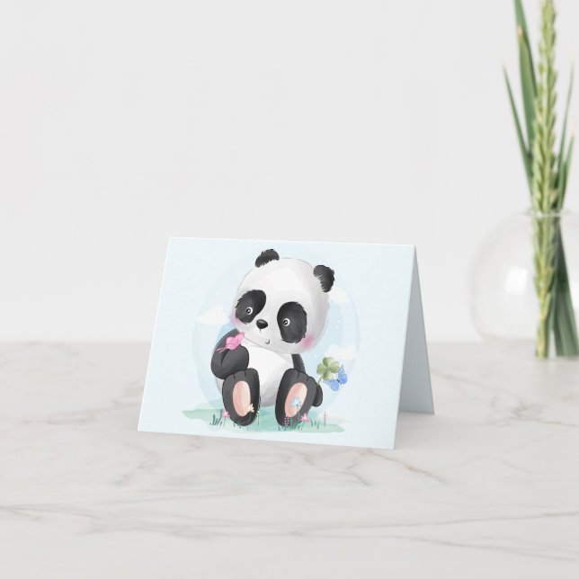Watercolor Panda Bear Thank You Card (Front)