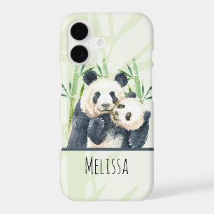 Watercolor Panda Bears Mum & Baby in Bamboo