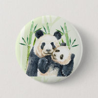 Watercolor Panda Bears Mum & Baby in Bamboo
