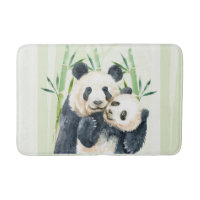 Watercolor Panda Bears Mum & Baby in Bamboo