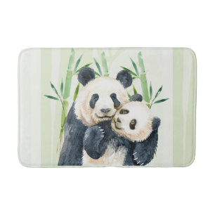 Watercolor Panda Bears Mum & Baby in Bamboo Bath Mat