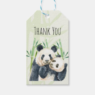 Watercolor Panda Bears Mum & Baby Thank You Gift Tags