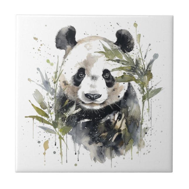 Watercolor Panda Garden Ceramic Tile (Front)