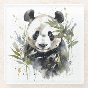 Watercolor Panda Garden Glass Coaster