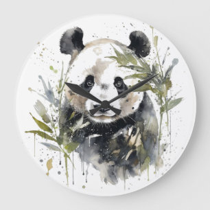 Watercolor Panda Garden Large Clock