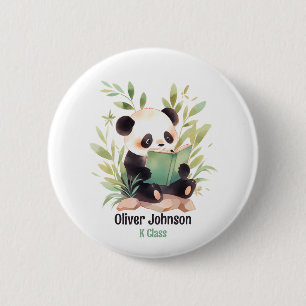 Watercolor Panda Reading A Book Name 6 Cm Round Badge