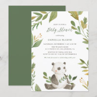 Watercolor Panda with Foliage Wreath Baby Shower