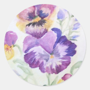 Watercolor pansies classic round sticker