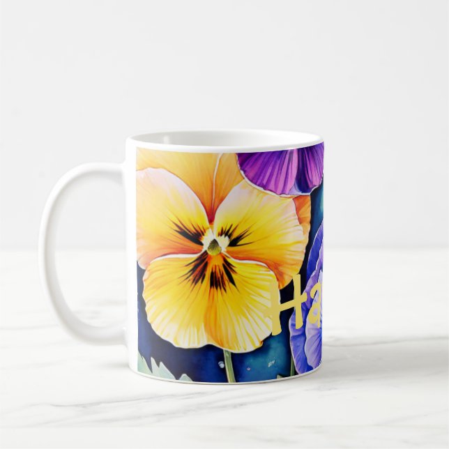 Watercolor Pansies personalised Mug (Left)