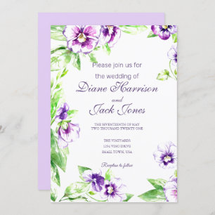 Watercolor Pansies Wedding Invitation