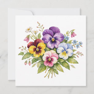 Watercolor Pansy Flowers Bouquet Card