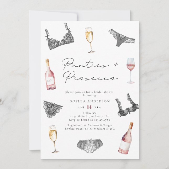Watercolor Panties & Prosecco Bridal Shower Invitation (Front)