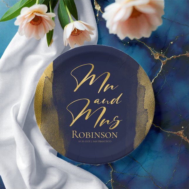 Watercolor Paper Plates | Blue Wedding Abstract (Creator Uploaded)