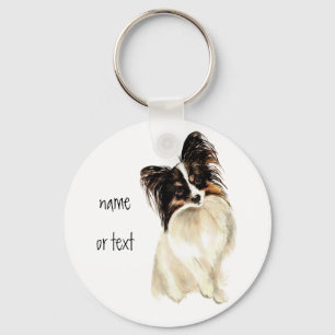 Watercolor Papillon Dog, Pet Key Ring