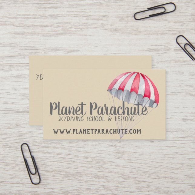 Watercolor Parachute Skydiving Business Cards (Front/Back In Situ)