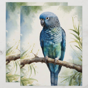 Watercolor Parakeet Eucalyptus Scrapbook Paper