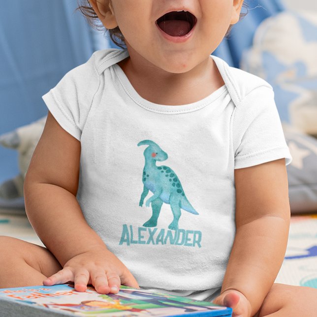 Watercolor Parasaurolophus Dinosaur Kids Name Baby Bodysuit (Creator Uploaded)