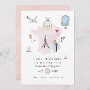 Watercolor Paris Destination Wedding Monogram Save The Date