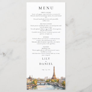 Watercolor Paris France Destination Wedding Menu
