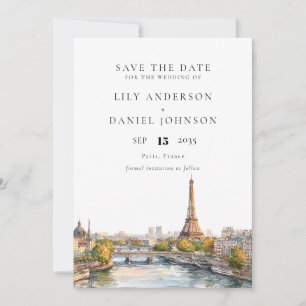 Watercolor Paris France Destination Wedding Save The Date